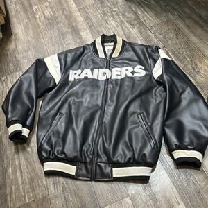 OAKLAND RAIDERS NFL GIII LEATHER JACKET FULL ZIP AFC PATCH SIZE M EMBROIDERED